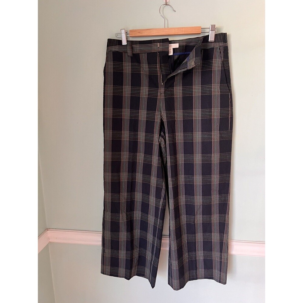 Blue 1901 Navy Plaid  Tartan Tory Wide Leg‎ Pants, sz 10